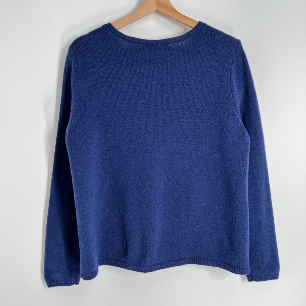Gudrun Sjorden 100% Wool Button Cardigan Women Large Navy Blue Pockets Crew Neck - Picture 2 of 8